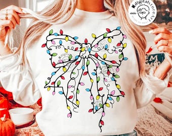 Christmas Light Bow, Christmas Coquette Bow Png Design, Christmas Light Png, Xmas Coquette Bow PNG, Christmas Sublimation Design