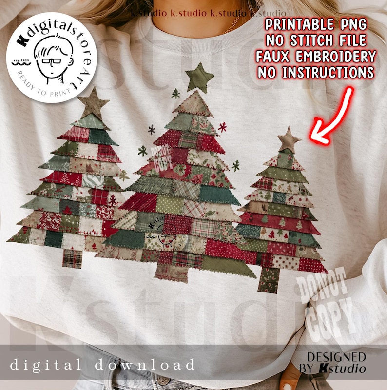 Cute Patchwork Christmas Tree PNG, Rustic Fabric Quilt Holiday Design ...