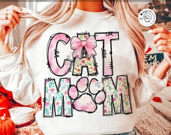 Retro bloemen kat moeder png, flirt boog kat moeder png, mama moeder bestand sublimatie png, kattenliefhebber png, boog png, bloemen flirt moeder png, hond kat