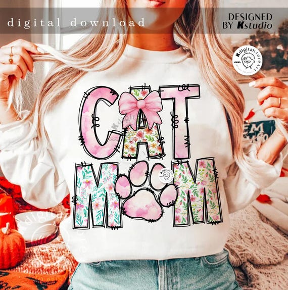 Retro Floral Cat Mom Png, Coquette Bow Cat Mom Png, Mama Mom File Sublimation Png, Cat Lover Png, Bow Png, Floral Coquette Mom Png, Dog Cat