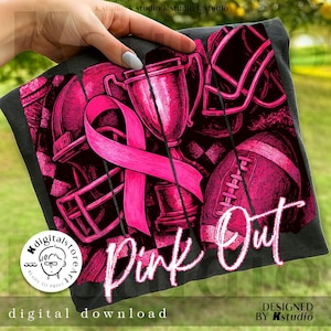 Pink Out Football PNG: Breast Cancer Awareness, Coquette Pink Ribon Design, Pink Out Game Day Shirt Png, American Football Png, Distressed