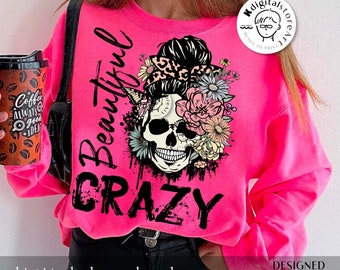 Hermosa calavera loca, calavera floral, sublimación png de calavera de Halloween, sublimación png sarcástica sarcasmo, diseño de humor para adultos, regalo para ella