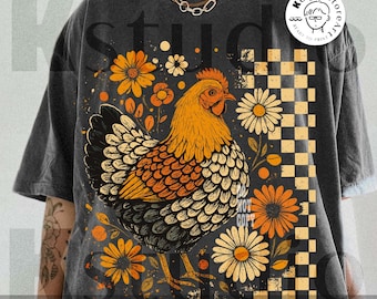 Retro Boho Floral Fall Chicken Hen Png, Chicken Autumn Design, Fall Farm Girl, Fall Shirt Png, Autumn Sublimation Design, Fall Chicken Png