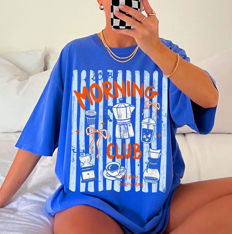 Slow Morning Club Png, Retro Coffee Lover Png Design, Blue Coquette Bow Png, Caffeine Png, Coffee Maker Espresso Machine Gift, Trendy Social image 10