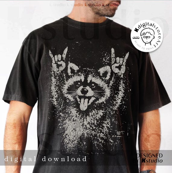 Rock On Raccoon Png, Funny Raccoon Png, Rock and Roll Raccoon Png, Trash Panda Rocker Png, Rock On Animal Png, Trendy Sacarstic Raccoon Png