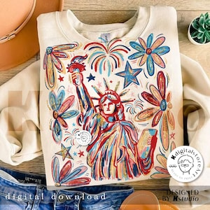 Estatua de la Libertad retro del 4 de julio, Estados Unidos PNG, Diseño PNG del 4 de julio, 4 de julio digital, Bandera de EE. UU., Diseño de camiseta American Girl