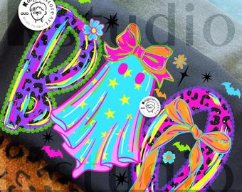 May include: A colourful digital design spelling "Boo". The letters are decorated with leopard print, bows, and stars. The design includes the text "digital download" and "designed by Kstudio".