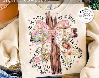 Noeud coquette croix de Pâques Png, Pâques Jésus Png, verset de la Bible de Pâques, Pâques chemise Png, sublimation de Pâques, conception de vers de la Bible de Jésus