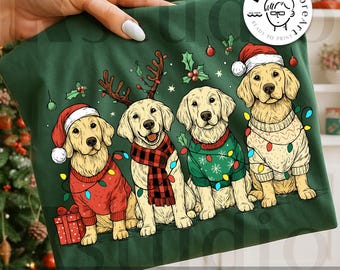 Golden Retriever Christmas Dogs PNG, Labrador Holiday Shirt Design, Cute Puppy Lights Xmas Png Sublimation, Cozy Winter Dog Lover Png Design