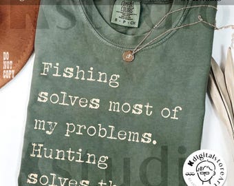 Pesca vintage resolve a maioria dos meus problemas PNG, Caça resolve o resto PNG, Homem do campo PNG, Camiseta de caça engraçada PNG, Pescador Caçador PNG