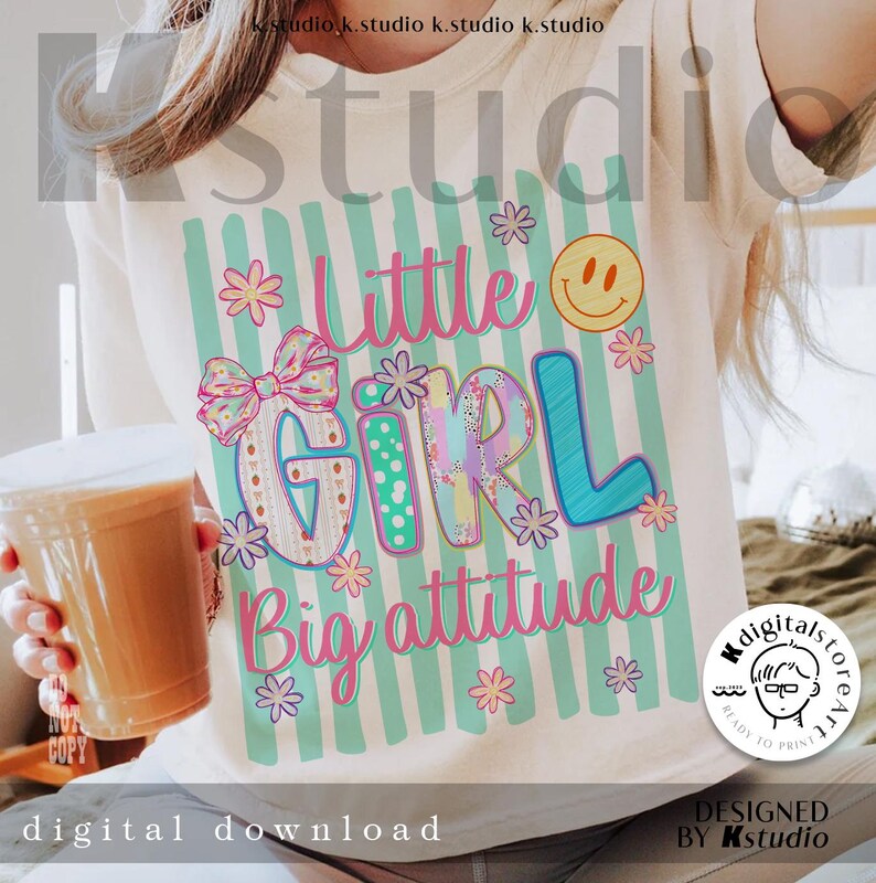 Little Girl Big Attitude PNG, Cute Girls Sublimation Design, Coquette Bow Smile PNG, Sassy Kids Shirt Digital Download, Trendy Girl PNG File image 3
