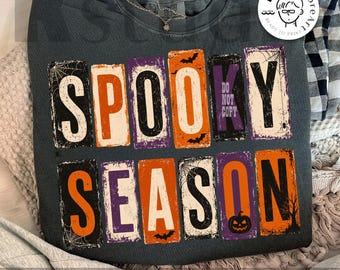 Upiorny sezon PNG, typografia Halloween PNG do sublimacji, koszulka vintage z upiornym nadrukiem PNG, cyfrowy plik retro Halloween, dynia jesienna PNG