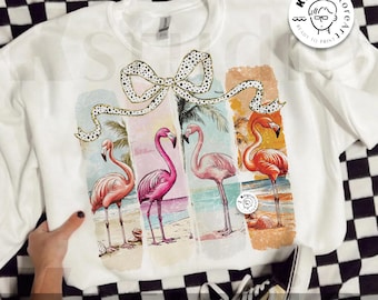 Retro Summer Flamingo PNG, Beach Vacation Shirt Design (Digital Download)