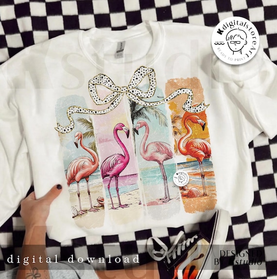 Retro Summer Flamingo PNG, Beach Vacation Shirt Design (Digital Download)