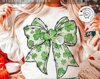Coquette Patrick's Day Bow Png, Patrick Day Png, Shramrock Lucky Bow Png, Trendy Design, Irish Patrick Day Shirt Design Digital Download
