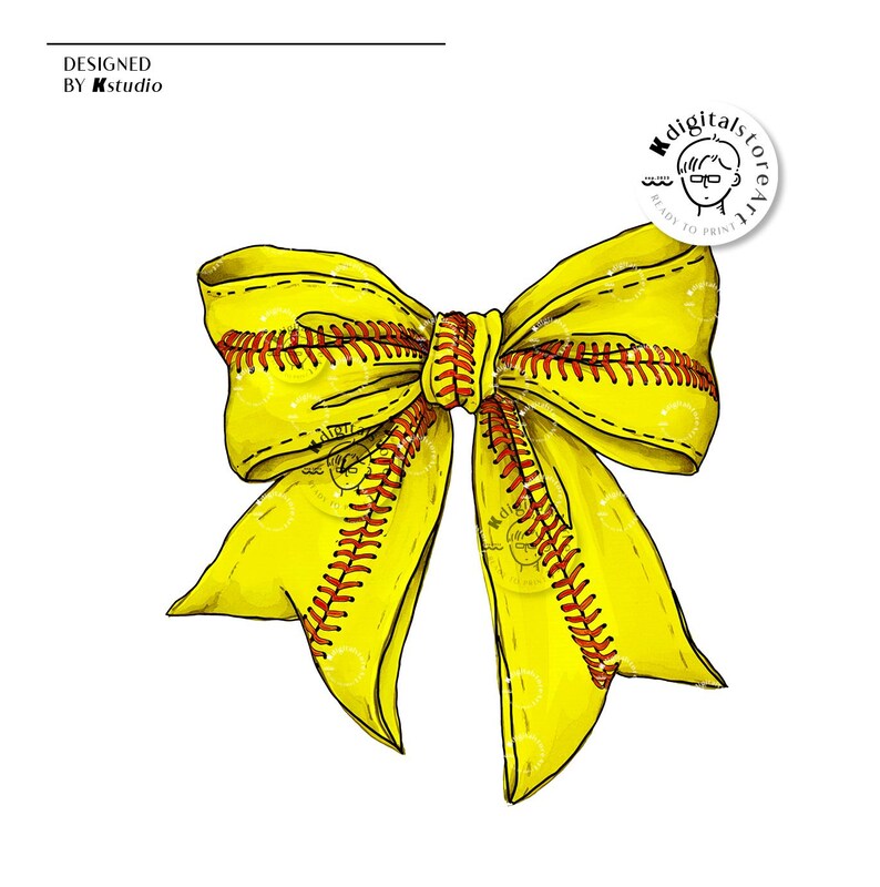 Puede incluir: Un lazo amarillo con costuras rojas, que se asemeja a una pelota de softbol, est&aacute; atado en un nudo. El lazo es una ilustraci&oacute;n digital.