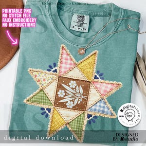 Vintage Inspired Quilted Star Png, Grandma Core Star Flower Png, 90s Inspired Quilt Png, Thrifted Decor Png, Granny Sweater Png, Trendy Png image 1