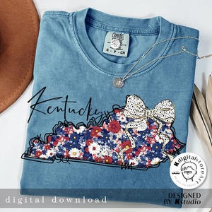 Retro Floral Kentucky Map Png, Coquette Kentucky Bow, 4th Of July Png, Kentucky Bow, American 4th July Shirt, 4th July Kentucky Sublimation