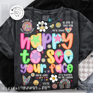 Preppy Back To School Png Design, Happy To See Your Face Png, Back To School Png Design, First Day Of School Png Sublimation, Preppy Teacher