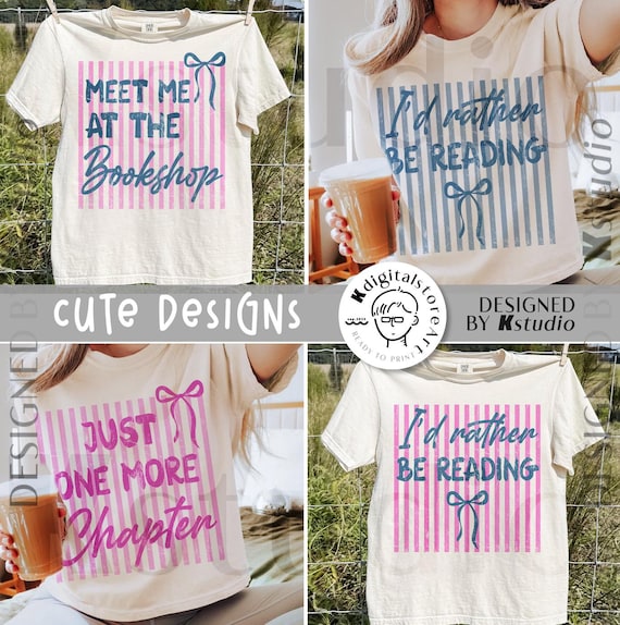 Bookish Bundle Png, Coquette Bow Reading Png, Just One More Chapter Png, Meet Me At The Bookshop Png, Id Rather Be Reading Png, Bookworm Png