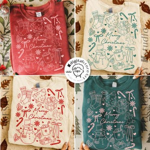 Merry Christmas PNG Bundle, Christmas Doodle Png, Minimal Holiday Doodle Design, Festive Outline Christmas Elements, Cozy Winter Shirt PNG