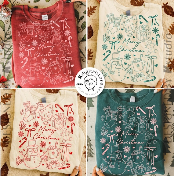 Merry Christmas PNG Bundle, Christmas Doodle Png, Minimal Holiday Doodle Design, Festive Outline Christmas Elements, Cozy Winter Shirt PNG