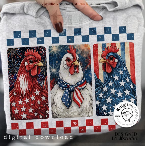Patriotic Chicken 4th July Png, 4th of July Rooster Png, American Flag Farmhouse Png, USA Chicken Png,  Independence Day Png, Trendy Animal