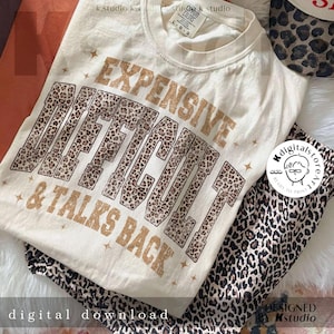 Leopard Expensive Difficult & Talks Back Png, Funny Mom Sarcastic Mama Png, Mother's Day Png, Retro Mom Png, Trendy Gold Glitter Western Png image 3