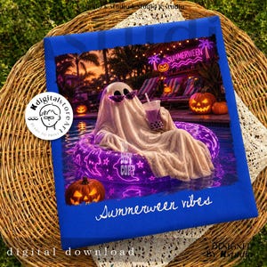 Summerween Vibes Png, Halloween Sommer Geist Digital Download, gruselige Pool Sublimation, süßes Kürbis Strand Shirt Design, gruselige Vibes