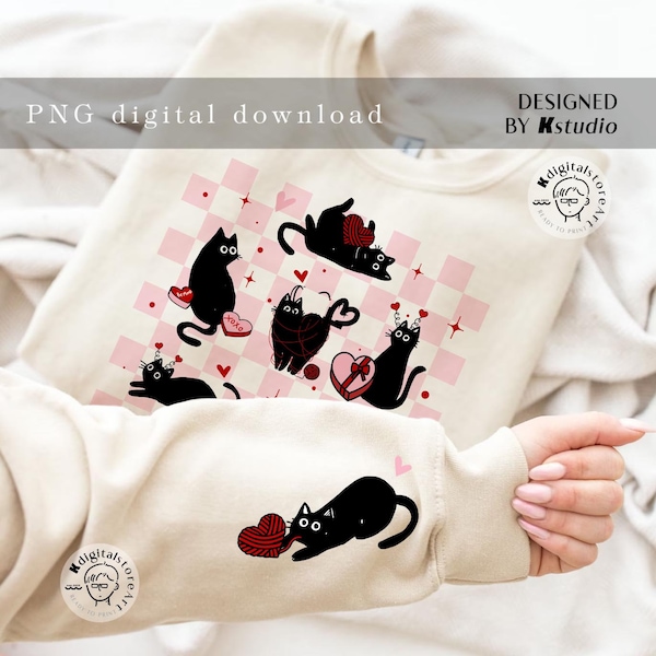 Valentine Cat Png, Valentine PNG, Heart Love Cat Valentine Png, Trendy Valentine Png, Cat Lover Png, sleeves Design Sublimation Download