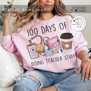 Retro 100 Days Doing Teacher Stuff PNG, 100 Days Of Shcool Teacher Png, 100 Day Png Sublimation Design,100 Days Teacher Png Digital Download