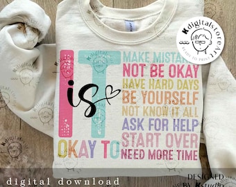 Retro It's Okay To Make Mistakes Be Yourself Svg Png, Mental Health Png Design Shirt, Motivation Saying Sublimation Download, Svg Cricut