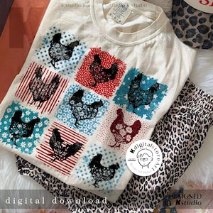 Patriotic Chicken 4th July Png, 4th Of July Hen Png, American Flag Chicken Png, Farmhouse USA Png, Floral Chicken Png, Independence Day Png