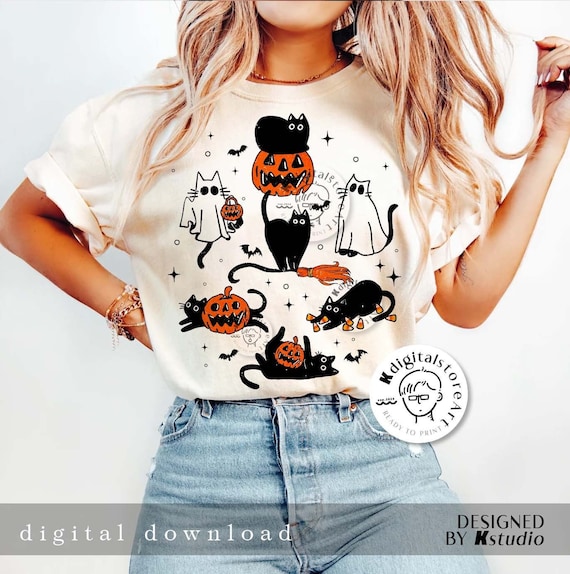 Cute Halloween Ghost Boo Cat Png, Halloween Cat PNG, Halloween Shirt Png, Halloween Pumpkin Cat Png, Autumn Sublimation Design Shirt