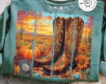 Autumn Western Cowgirl Png, Autumn Sunflower Cowgirl Png, Cowboy Boots, Fall Western Cowboy Design, Wild Fall Png, Autumn Fall Sublimation