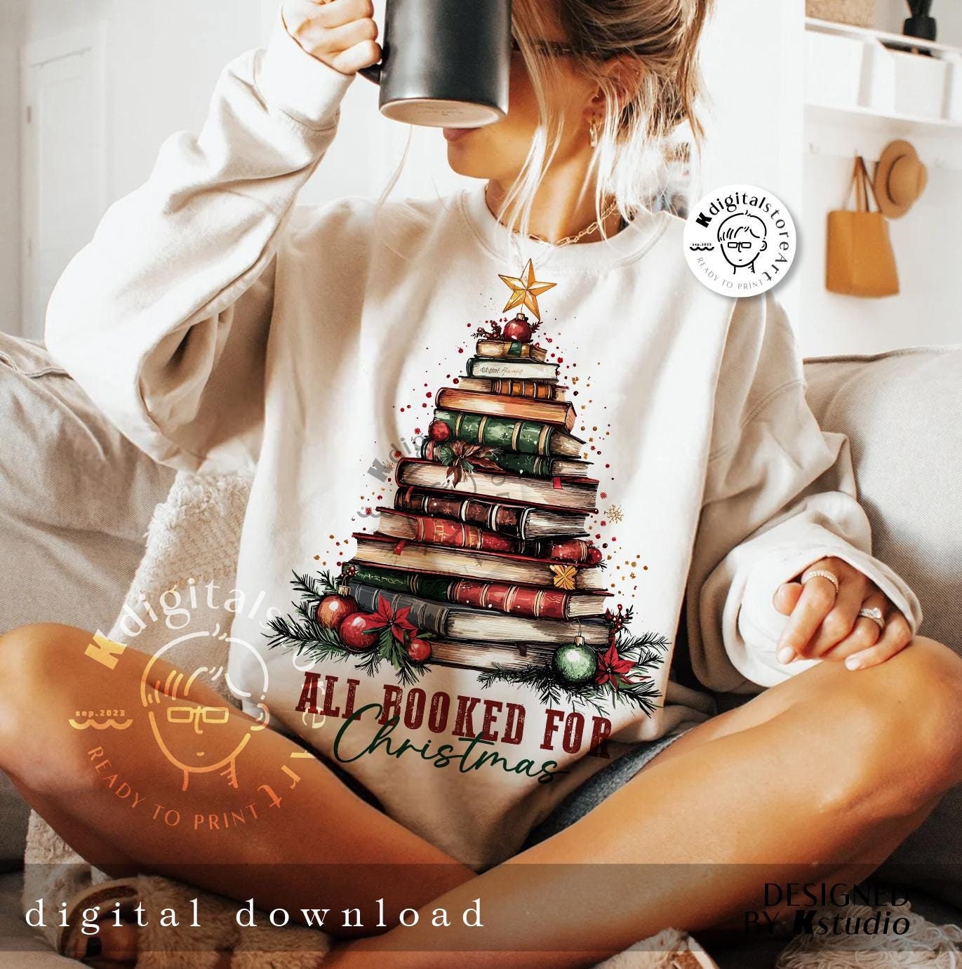 All Booked For Christmas, Christmas Book Png Design, Christmas Design, Christmas Book Lover, Christmas Book Club Sublimation Design Digital