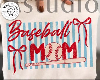 Preppy Baseball Mom Striped Png, Coquette Baseball Png, Retro Baseball Mother Png, Game Day Png, Baseball Season Png, Trendy Sports Mama Png