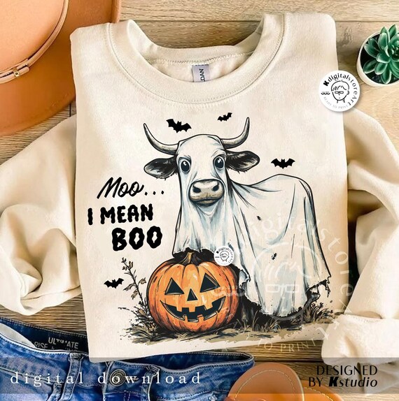 Moo I Mean Boo Cow Png, Halloween Cow Cowgirl PNG, Halloween Bullsheet Shirt Png, Halloween Boo Moo Png, Halloween Sublimation Design