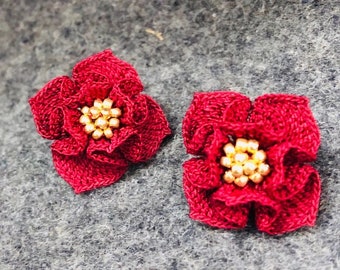 Handmade Micro Crochet Earrings, Camellia Earring, Crochet Beaded Earring, Floral Earrings, Handmade Earrings, Micro Crochet Earrings
