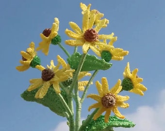 Micro Crochet Brooch, Groundsel Flower Brooch, Yellow Floral Brooch, Gift for Her, Lace Micro Crochet Brooch, Crochet Handicraft Ornament