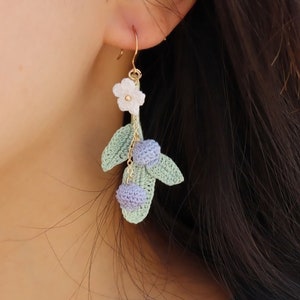 Handmade Micro Crochet Earrings, Blueberry Earring, Crochet Blueberry Earring, Blueberry Earrings, Handmade Earrings, Micro Crochet Earrings image 1