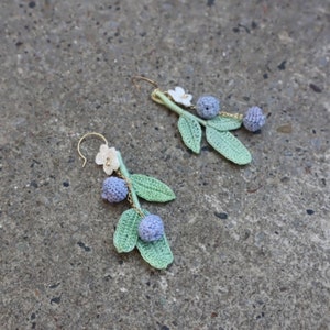Handmade Micro Crochet Earrings, Blueberry Earring, Crochet Blueberry Earring, Blueberry Earrings, Handmade Earrings, Micro Crochet Earrings image 2