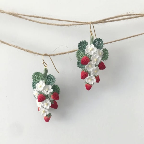 Handmade Micro Crochet Earrings, Strawberry Earring, Crochet Earring, Strawberry Fruit Earrings, Handmade Earrings, Micro Crochet Earrings