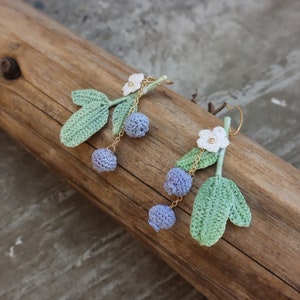 Handmade Micro Crochet Earrings, Blueberry Earring, Crochet Blueberry Earring, Blueberry Earrings, Handmade Earrings, Micro Crochet Earrings image 4