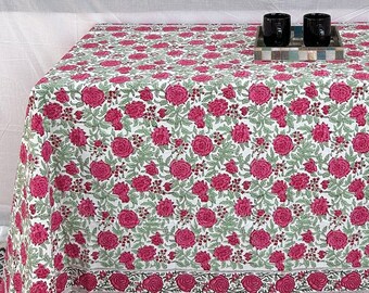 Hand block printed Tablecloths, Floral Table Cover, Indian Anokhi handmade Tablecloth, Dinning Tablecloth, "60x90 " Inch Bed Sheet.