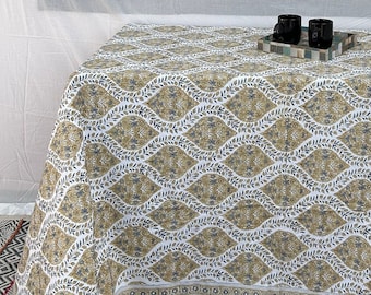 Hand block printed Tablecloths, Floral Table Cover, Indian Anokhi handmade Tablecloth, Dinning Tablecloth, "60x90 " Inch Bed Sheet