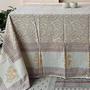 Hand Block Printed Tablecloth, Floral Cotton Table Cover, Beautiful Dining Table Cover, Rectangle Classic Table Cover, Wedding & Party Decor