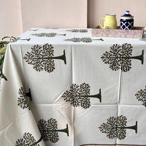 Hand Block Printed Cotton Tablecloth, Classic French Tablecloth, Bohemian Floral Dining Table Cloth, Table Cover for Wedding Events, Gifts