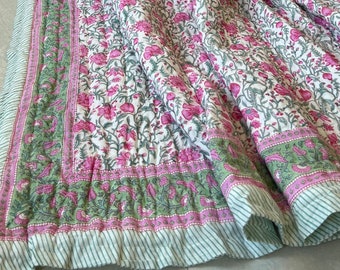 Anokhi indio Jaipuri bloque estampado edredón impreso reversible Razai algodón hecho a mano edredón floral, Jaipuri razai, edredón de colcha