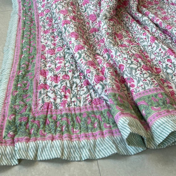 Anokhi Indiase Jaipuri blokprint quilt bedrukt omkeerbaar Razai katoen handgemaakte bloemenquilt, Jaipuri razai, sprei dekbed